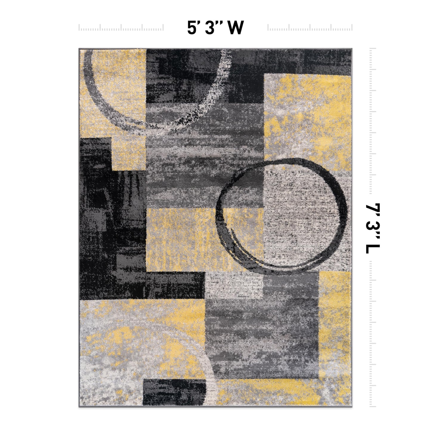 Rugshop Contemporary Circle Design Area Rug, Carpet with Jute Backing for Living Room, Bedroom, or Dining Room, Yellow, 5'3" x 7'3"