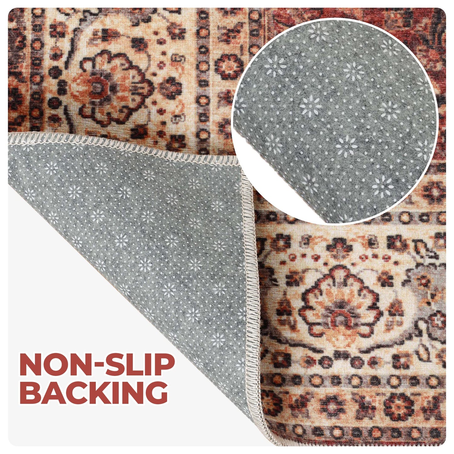 Superior Boho Floral Medallion Washable Rug, Non-Skid Backing, Pet & Kid Friendly, Easy Care, Non-Slip Rugs for Living Room, Kitchen, Bedroom, Low Pile Area Rug, Toucan Collection, 9' x 12', Beige