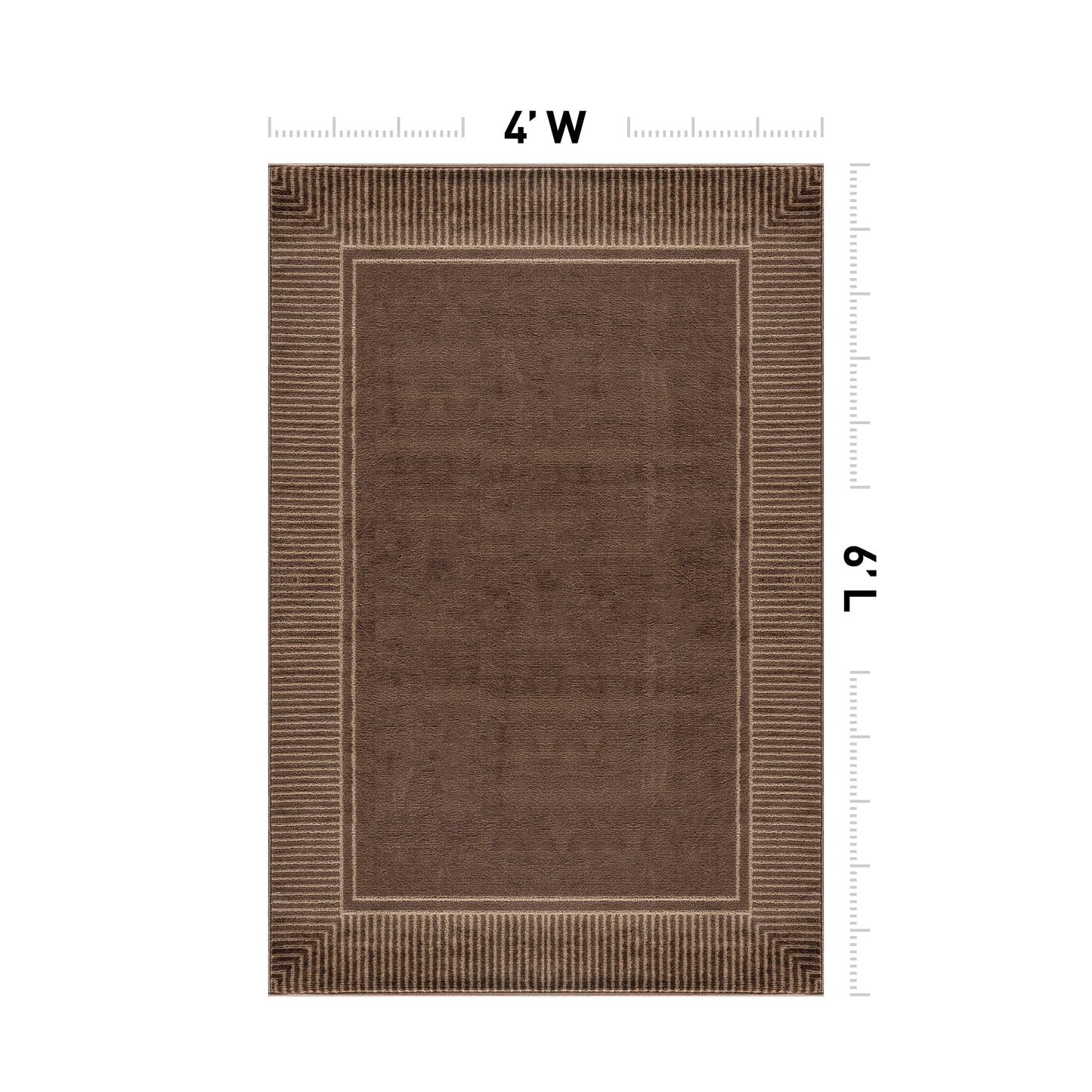 Rugshop Modern Distressed Bordered Indoor Area Rug for Entryway,Bedroom,Kitchen Rug Low Pile Rug with Jute Backing 4' x 6' Brown