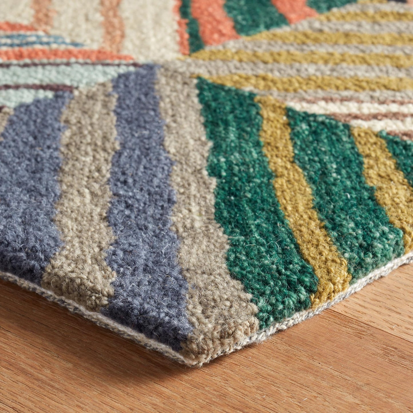 Dash & Albert Potter Multi Hand Micro Hooked Wool Rug, 3 X 5 Feet, Multi Geometric Pattern - Premium Luxury Hotel Quality Soft Breathable Hypoallergenic Machine Washable Easy Care All Season