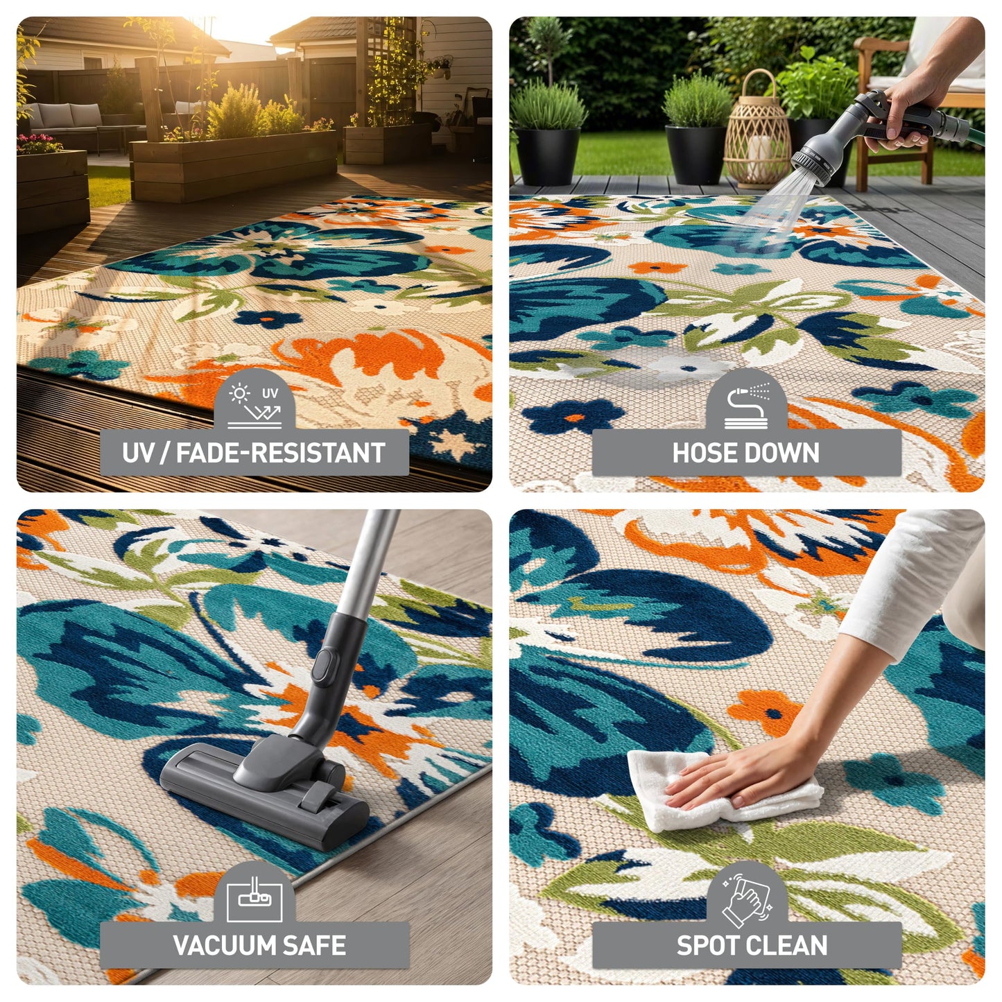 Rugshop Multi Bergamo Floral Indoor/Outdoor Area Rug Machine Washable for Patio, Balcony and Entry, 4' x 6'