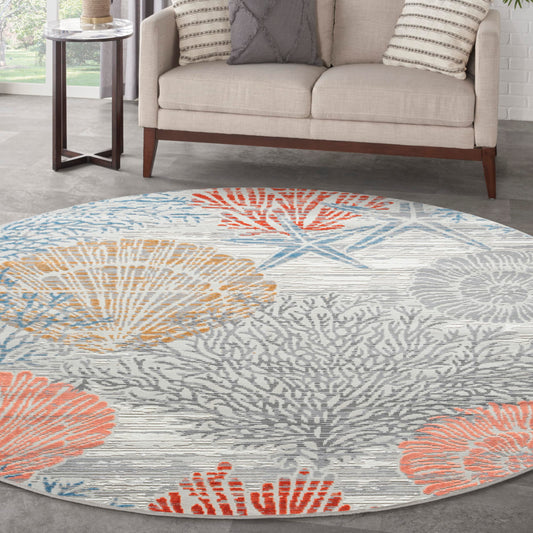 Nourison Home Pompeii Multicolor 7'10" x Round Area Rug - Easy Clean, Non Shedding, Bed Room, Living Room, Dining Room, Kitchen (8' x Round)