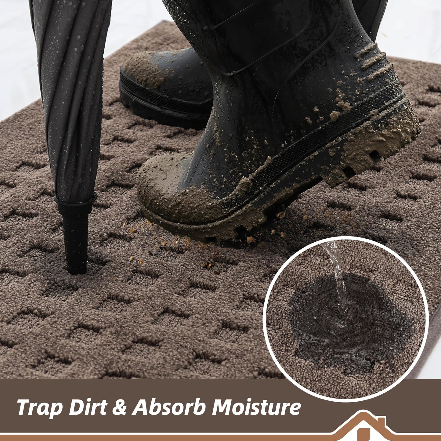 BEQHAUSE Dirt Trapper Door Mats 24"x36", Non-Slip Waffle Doormat Indoor Entrance Low-Profile, Dirt Resist and Absorbent Entryway Rugs Washable Inside Welcome Floor Mat for Front Back Door, Brown