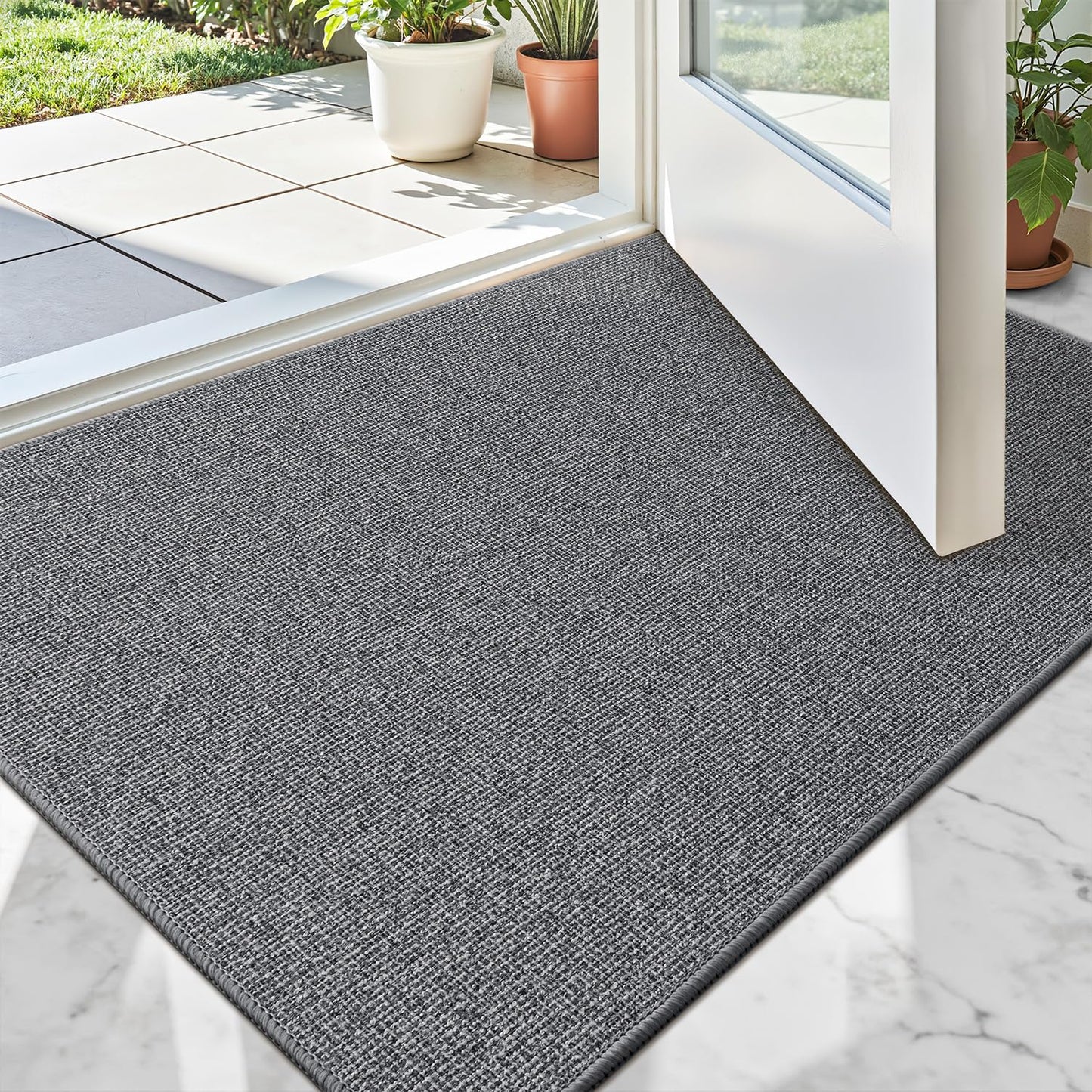 LUMI Ultra Thin Door Mat for Entryway, 17"x30" Low Profile Non Slip Rubber Backing Indoor Doormat, Easy Clean Welcome Entrance Mat for Inside House, Patio, Grey