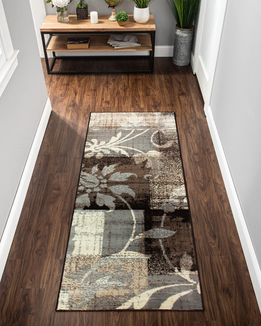 Superior Indoor Area Runner, Jute Backed, Perfect for Hallway, Entryway, Office, Living/ Dining Room, Bedroom, Kitchen, Floor, Modern Floral Decor, Pastiche Collection, 2' 7" x 8', Beige
