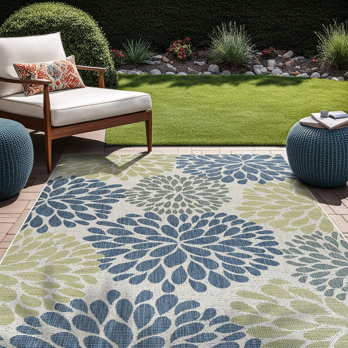Beverly Rug Outdoor Rug 6x9 Modern Exotic Tropical Leaf Area Rugs for Indoor and Outdoor Patio Deck Porch Garden Water Resistant Washable Outside Carpet (6 x 9 Olive)
