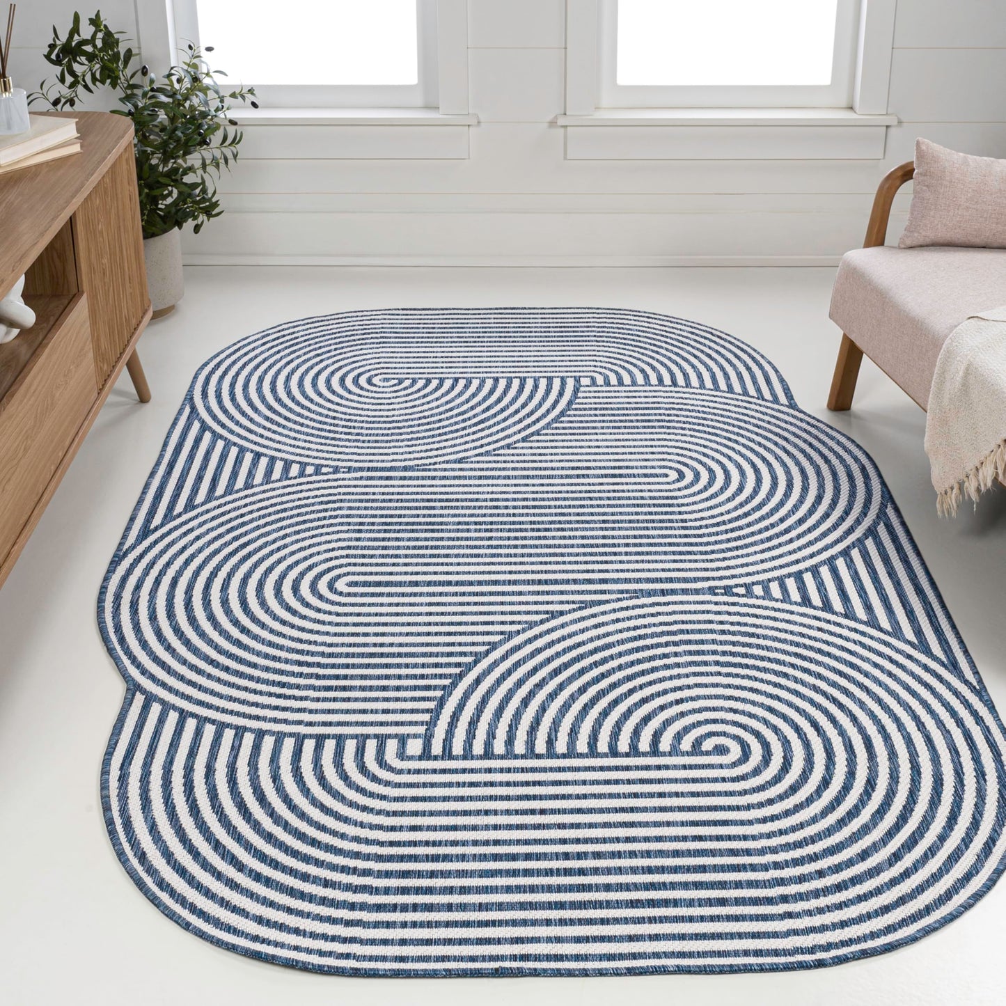 JONATHAN Y Geometric Arch Stripe Indoor Outdoor Area Rug 9X12 Cream/Navy, Margot Modern for Backyard, Patio, Porch, Easy-Cleaning, High Traffic, Pet-Friendly, Non-Shedding (SHP201C-9)