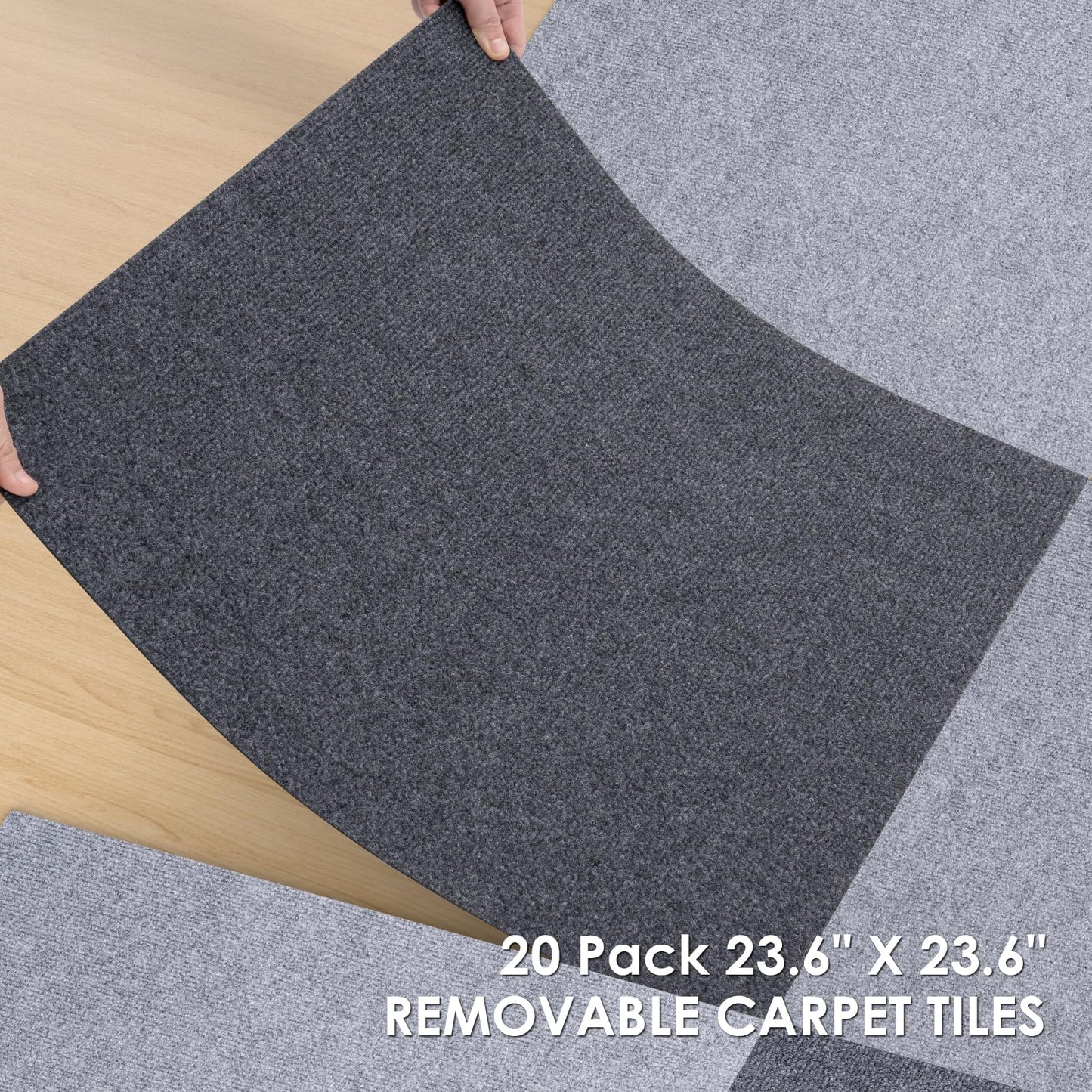 VallisCo Carpet Tile 20 Pack 24” X 24” Self Adhesive Carpet Floor Tiles Anti-Slip Squares Peel and Stick Floor Tile DIY Installation for Bedroom(Dark Grey)