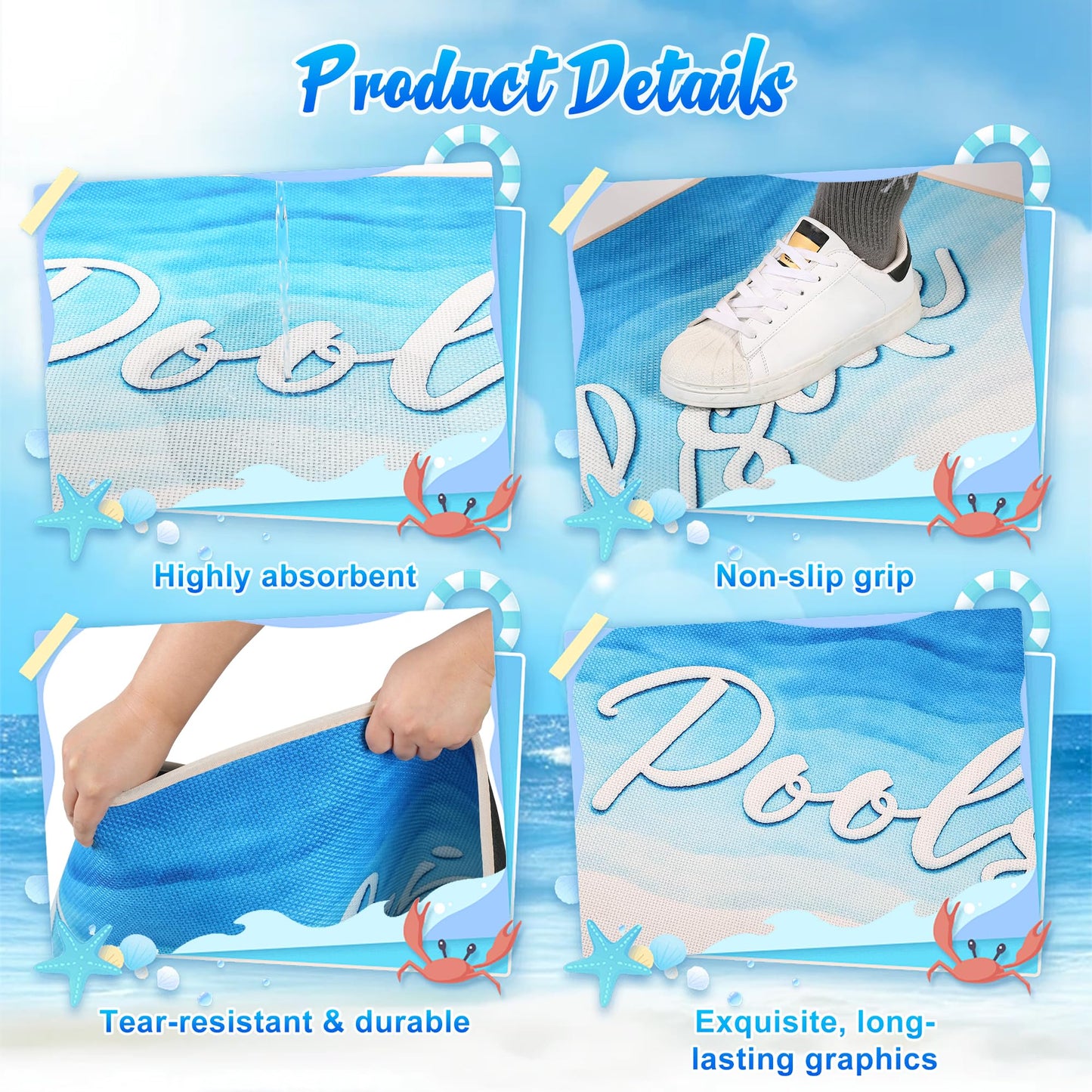 Whmayai 24" x 48" Poolside Non Slip Mat, Ggradual Blue Outdoor Rubber Pool Deck Mats with Drainage, Anti-Slip Waterproof Rug for Swimming Pool, Beach, Patio and Boat Dock