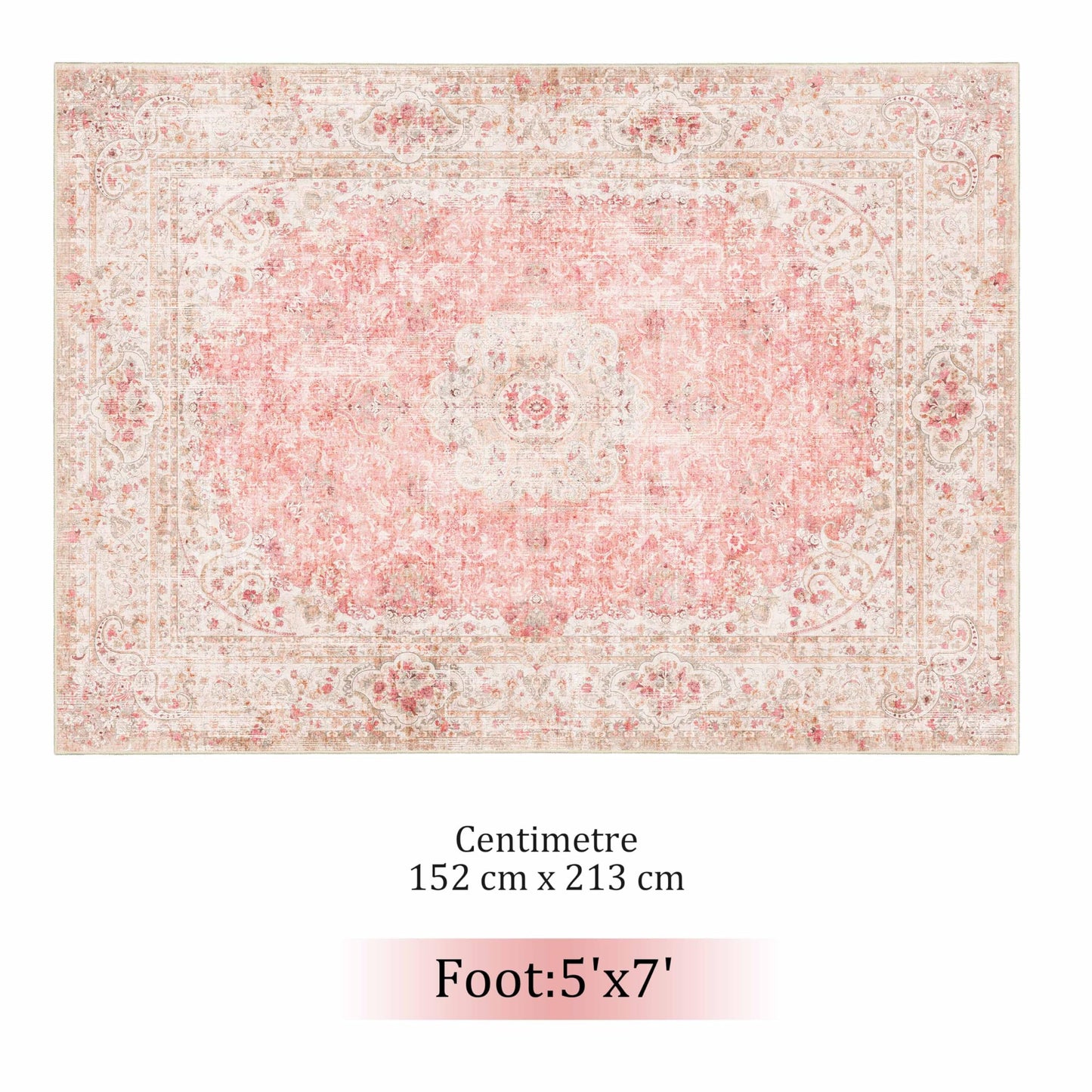 Castage 5x7 Area Rugs Washable,Pink Rug for Living Room Bedroom Kitchen,Large Boho Vintage Bohemian Distressed Carpet Non Slip,Blush