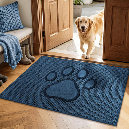 Bald Eagle Grip Dog Paw Doormats 32''x48'' for Dirty Paws, Washable Entryway Floor Rugs Dirt Trapper with TPR Backing, Absorbent Low Profile Doormat for Front Door, Hallway, Entryways, Blue