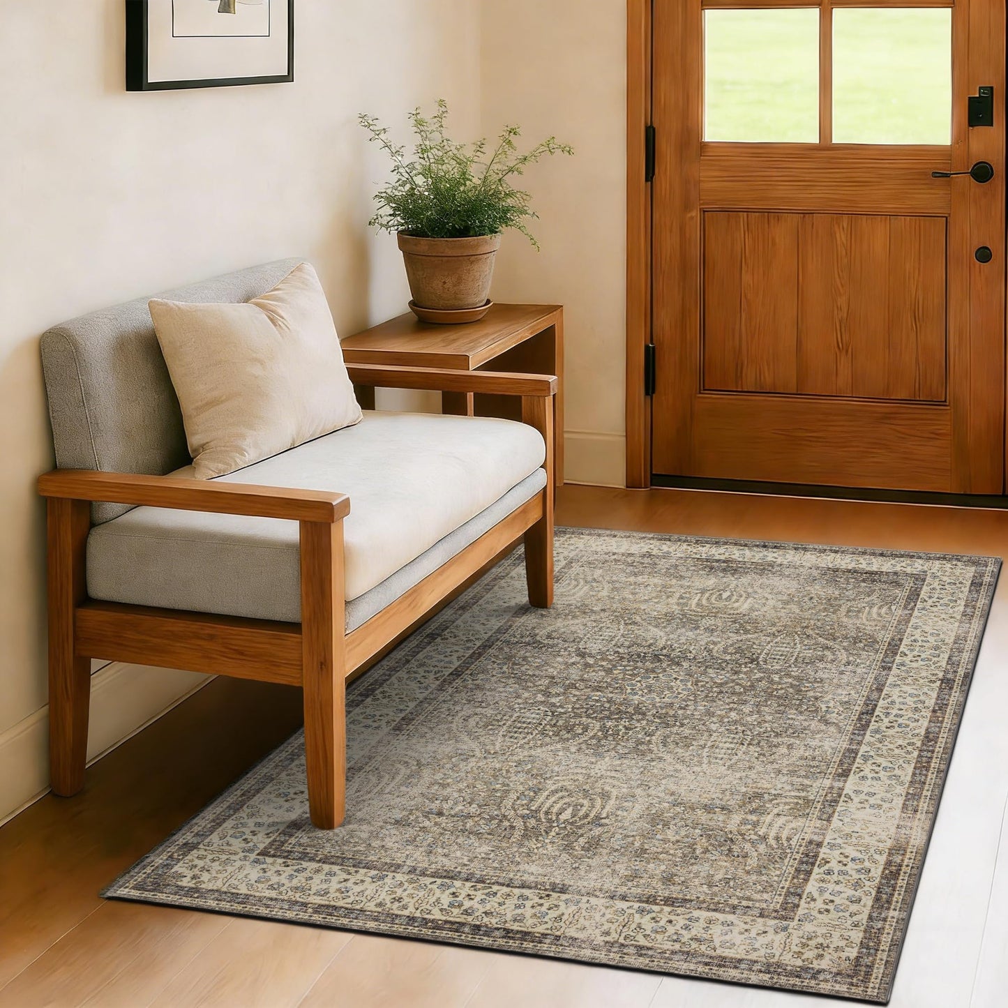 RCTJHOME 4x6 Brown Vintage Oriental Washable Area Rug Non-Slip Soft Carpet
