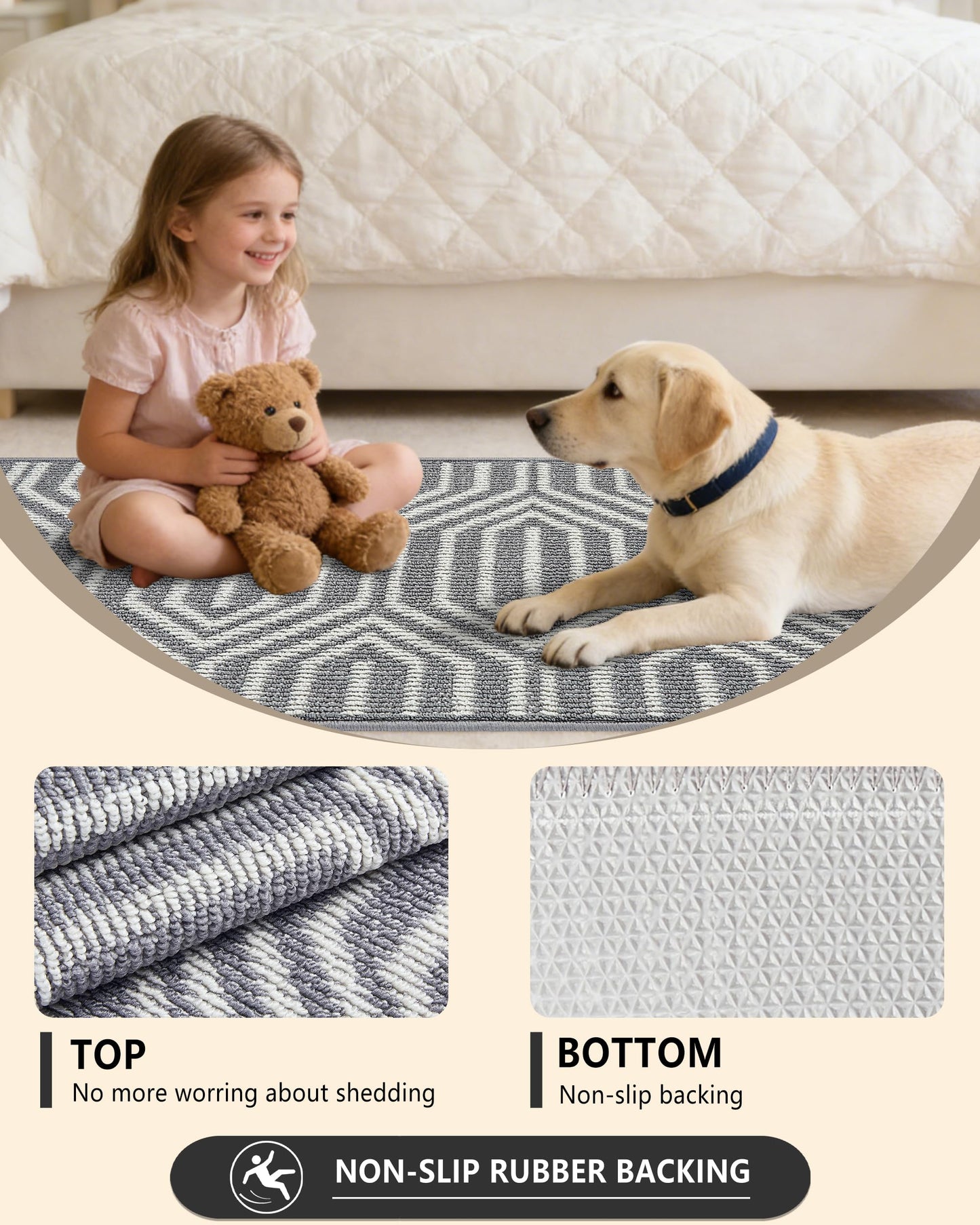 REFETONE Runner Rug, 20"x59" Long Door Mats Indoor Runners for Hallways, Non Slip Rubber Backing Entry Rug, Washable Entrance Floor Mat Runner for Home, Kitchen, Laundry, Living Room, Garage, Grey