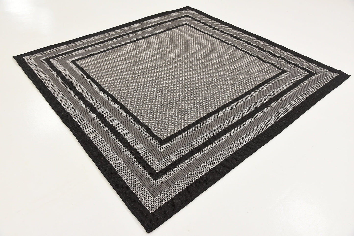 Unique Loom Outdoor Border Collection Area Rug - Multi Border (6' Square, Gray/ Black)