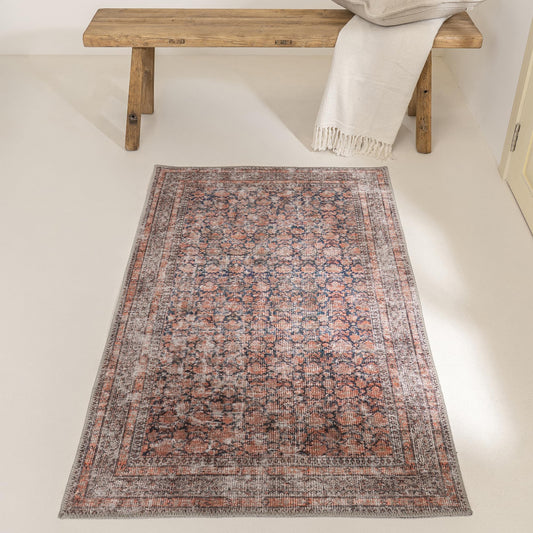 KNOTTING MATTERS Rustica 3’ x 5’ Area Rug – Clay Rose & Blue-Cast Graphite Heritage Flatweave, Low-Pile – Easy Clean Accent Rug – Perfect for Entryway, Hallway, Kitchen, Bedroom – Pet & Kid Friendly