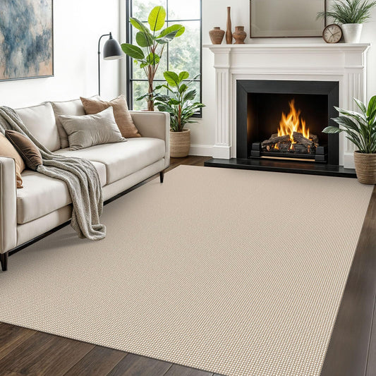 EARTHALL Woven Area Rugs 5x7 Ft Washable Living Room Rugs Non Slip Rubber Backed Dining Room Rug Braided Bedroom Rugs Indoor Floor Carpet for Living Room, Bedroom, Dining Room, Beige/Ivory