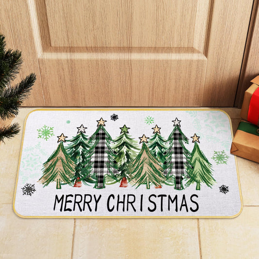 Timgle Christmas Tree Doormat 16 x 28 inch Green Xmas Door Mat for Front Door Non Slip Merry Christmas Welcome Decorative Doormat Holiday Kitchen Rug Xmas Floor Rug for Entryway Indoor Outdoor(Green)