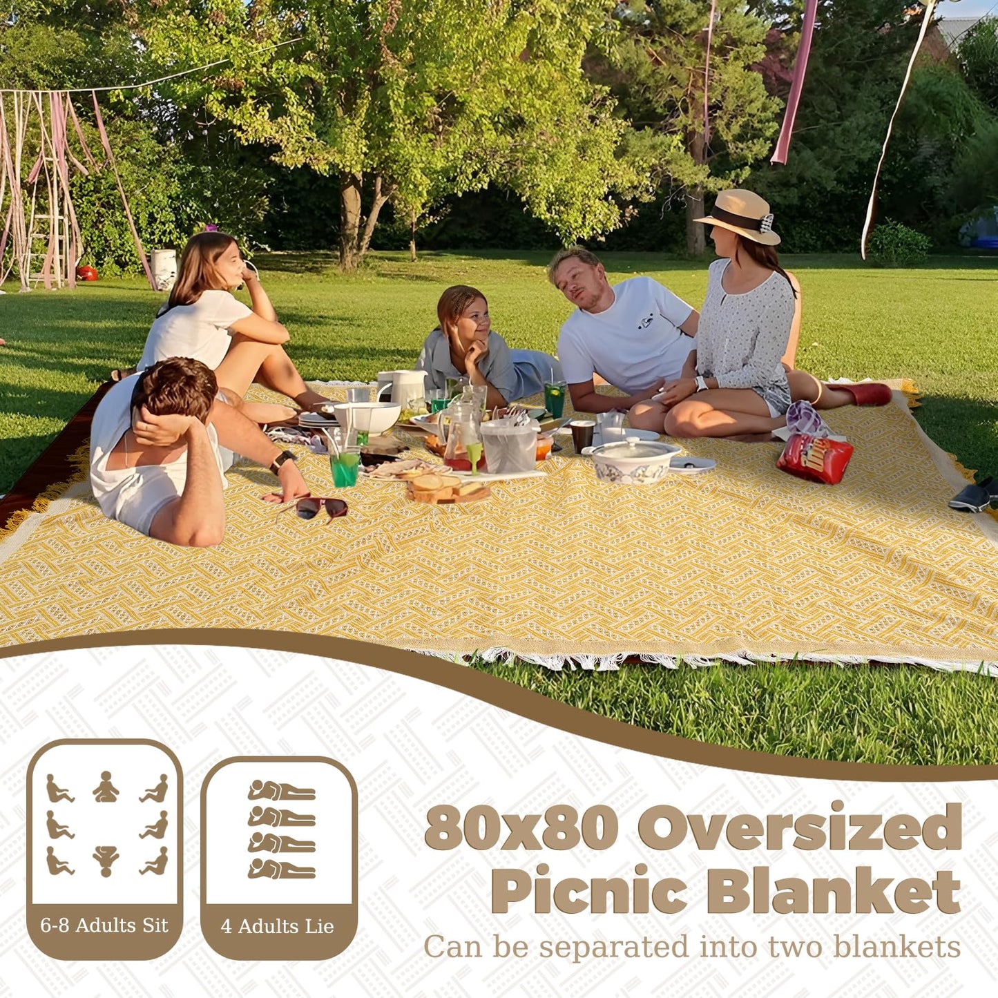 2 in 1 Extra Large 80"* 80" Rug Picnic Waterproof Outdoor Beach Blanket Foldable Camping Mat Car Travel Necessities Mountaineering Essentials Camper Accessories Backpacking Gear Trip Supplies
