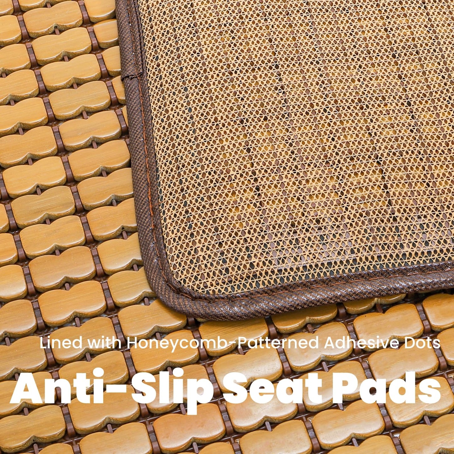 ELFULLY 2 Pcs Bamboo Chair Cushions, 16.5" x 16.5" Breathable Seat Mat for Summer, Anti-Slip Comfortable Seat Pad with Mahjong Design, Natural Carbonized Bamboo Butt Cooler for Car Truck Home Office