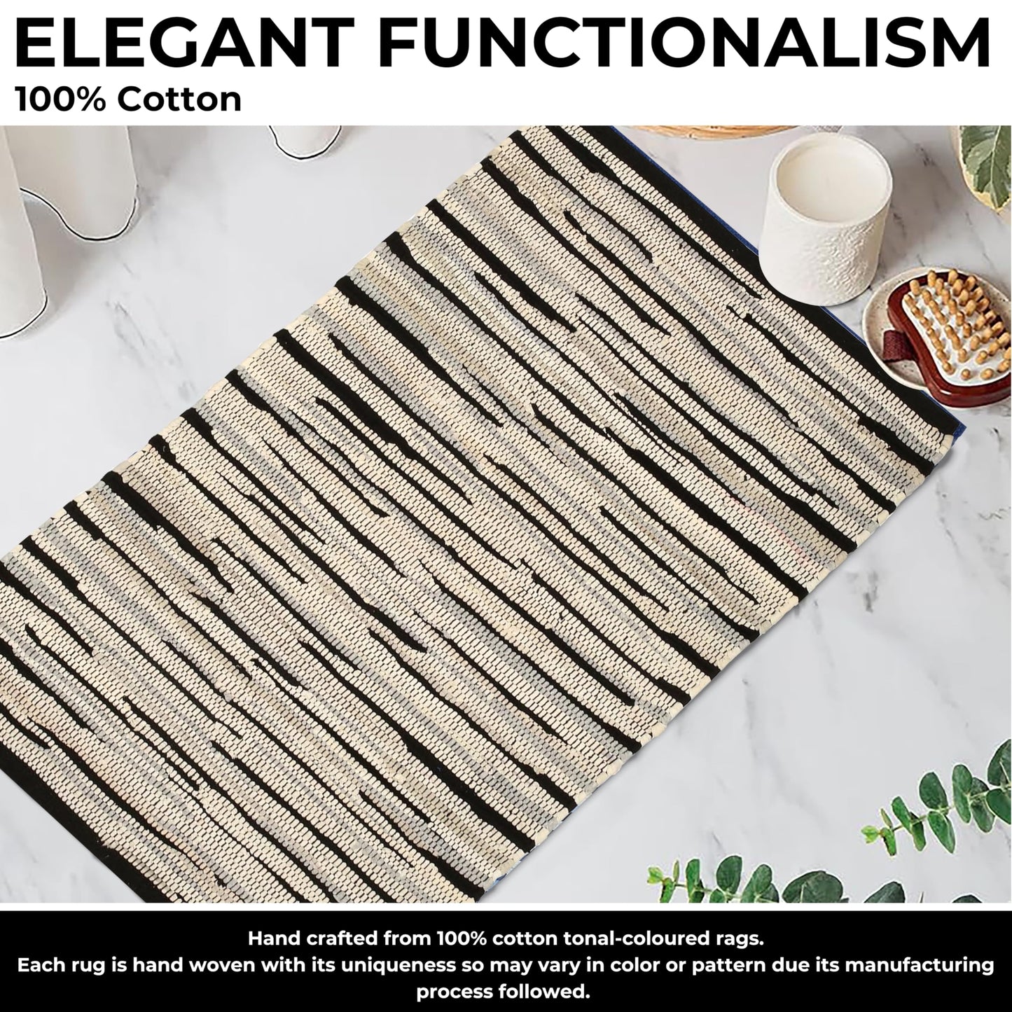 Handmade Woven Tonal Chindi Rug 24 x 36 Inch, Reversible Cotton Braided Area Rug, Grey Multi Farmhouse Throw Rug for Entryway, Kitchen, Bathroom, Bedroom and Living Room
