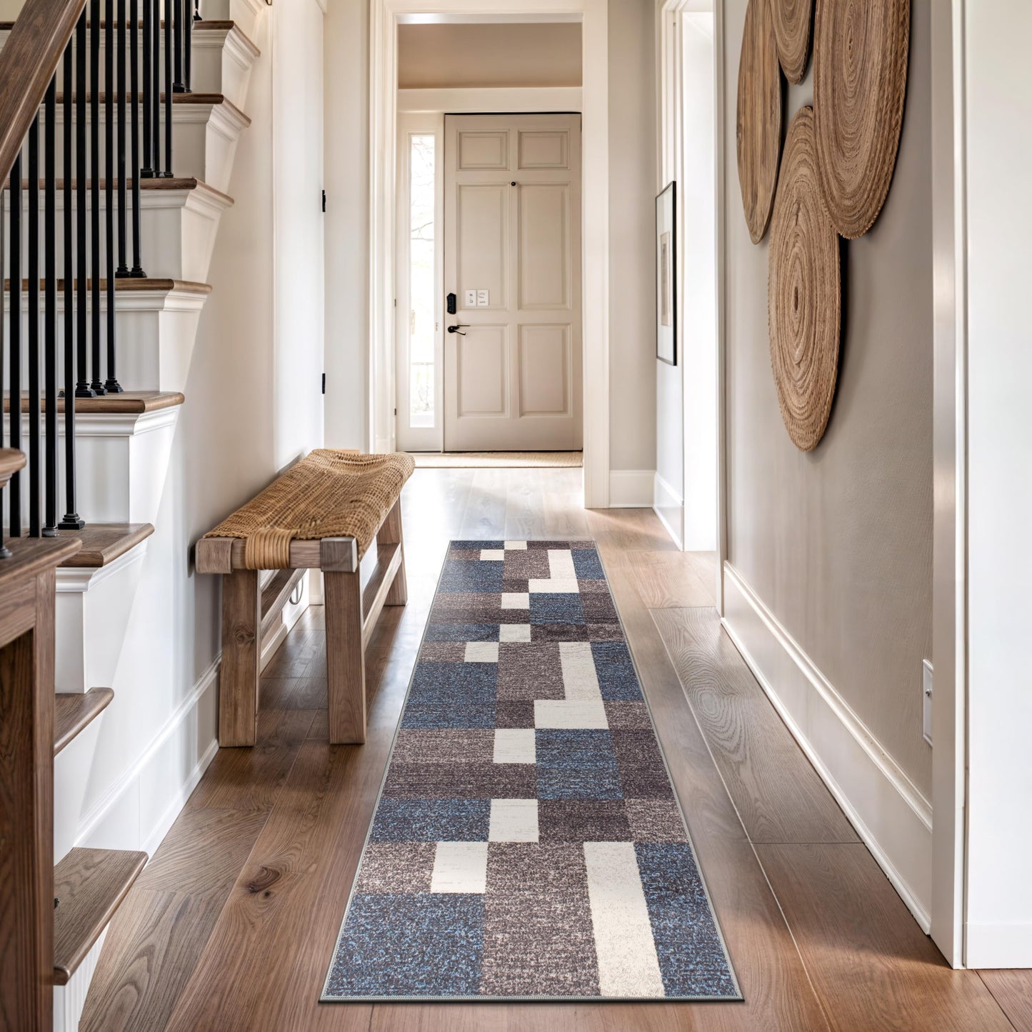 Rugshop Modern Boxes Design Non-Slip (Non-Skid) Carpet for Hallway,Entryway,Kitchen Runner Rug 2' x 10' Blue
