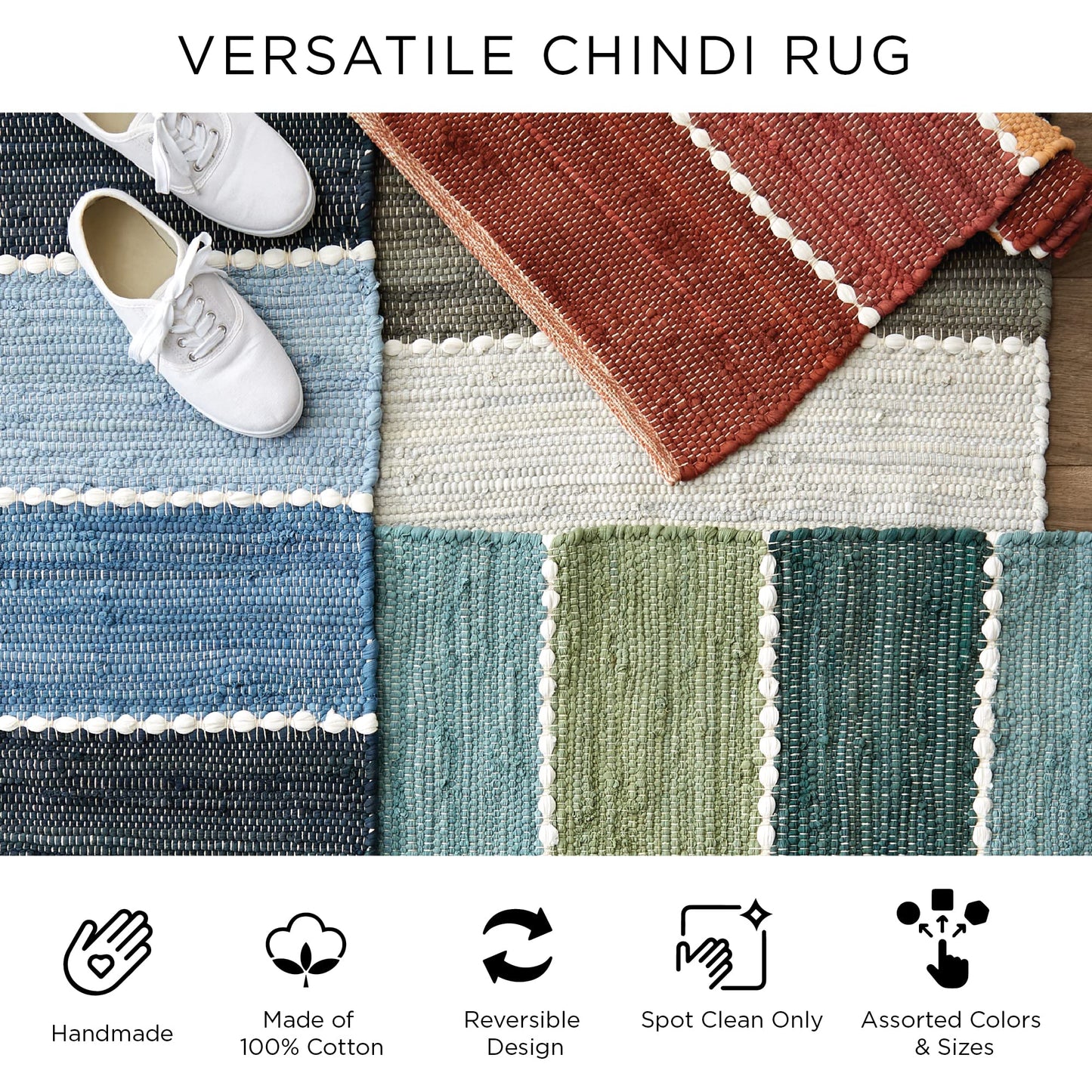 DII Chindi Home Collection Handwoven Multicolor Area Rag Rug, 2x3', Denim