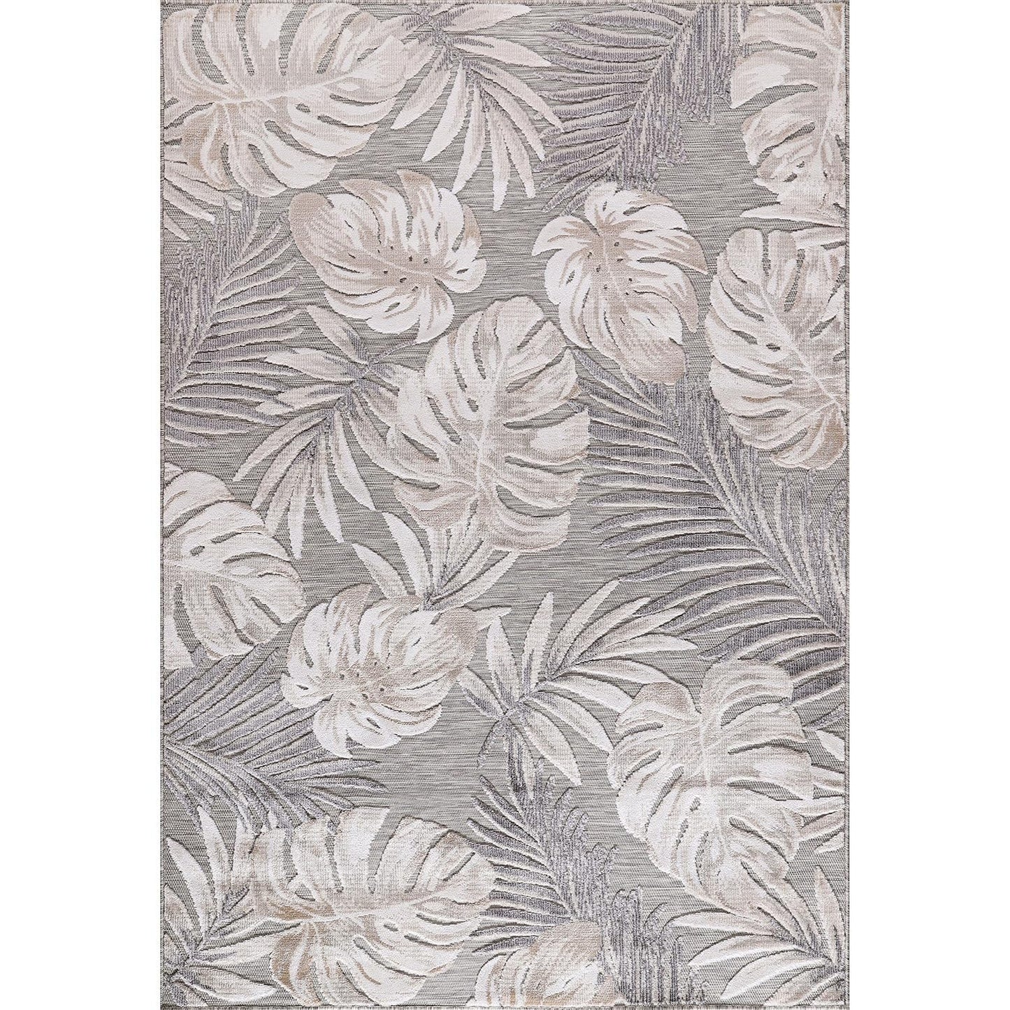CAMILSON Indoor Outdoor Rug, Beige 5x7 Leaf Tropical Botanical Area Rugs for Indoor and Outdoor patios, Easy-Cleaning Non-Shedding Living Room, Garden and Kitchen Washable Outside Carpet (5 x 7)
