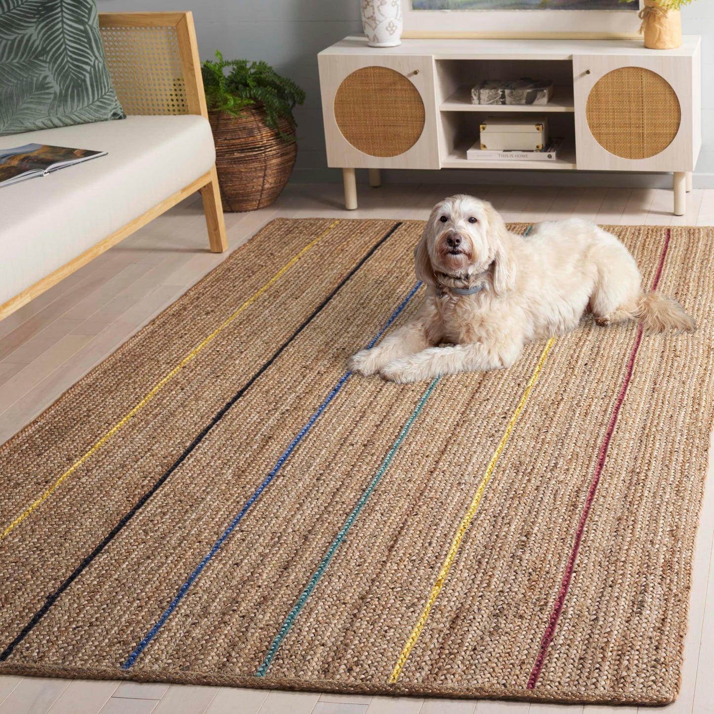 SAFAVIEH Natural Fiber Collection Accent Rug - 4' x 6', Natural & Gold, Handmade Flat Weave Farmhouse Stripe Jute, Ideal for High Traffic Areas in Entryway, Living Room, Bedroom (NF810D)