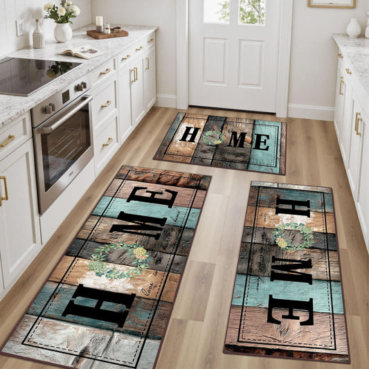 Tritard 100% Non Slip Kitchen Rugs Sets of 3 Farmhouse Washable Kitchen Mats for Floor Non-Skid Kitchen Runner Rug Soft Rustic Kitchen Floor Carpet for Hallway, Laundry, Sink, Office, Rustic