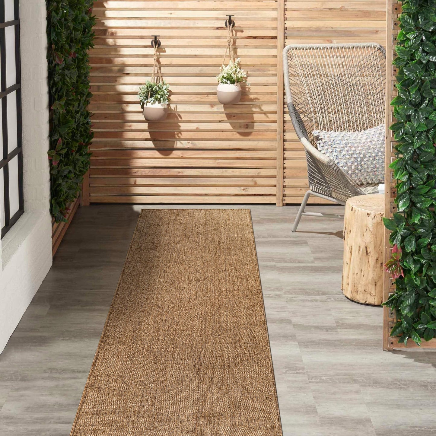 Rugshop Abstract Indoor Outdoor Flat Woven Runner Rug,Natural Jute-Style,Easy-Care Patio Rug for Backyard Porch Deck Balcony, 2'3" x 6' Natural/Jute