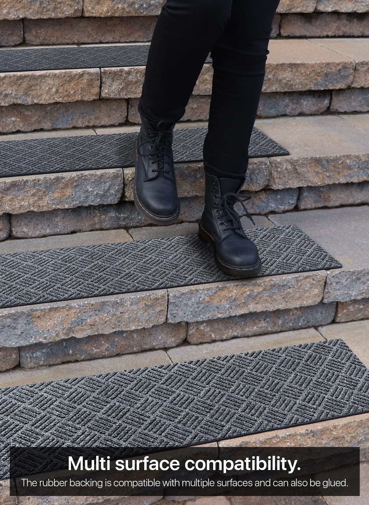 FINEHOUS Outdoor Stair Treads Non-Slip 35”x10” (6-Pack) – Carpet Treads with Rubber Backing Diamond Grey