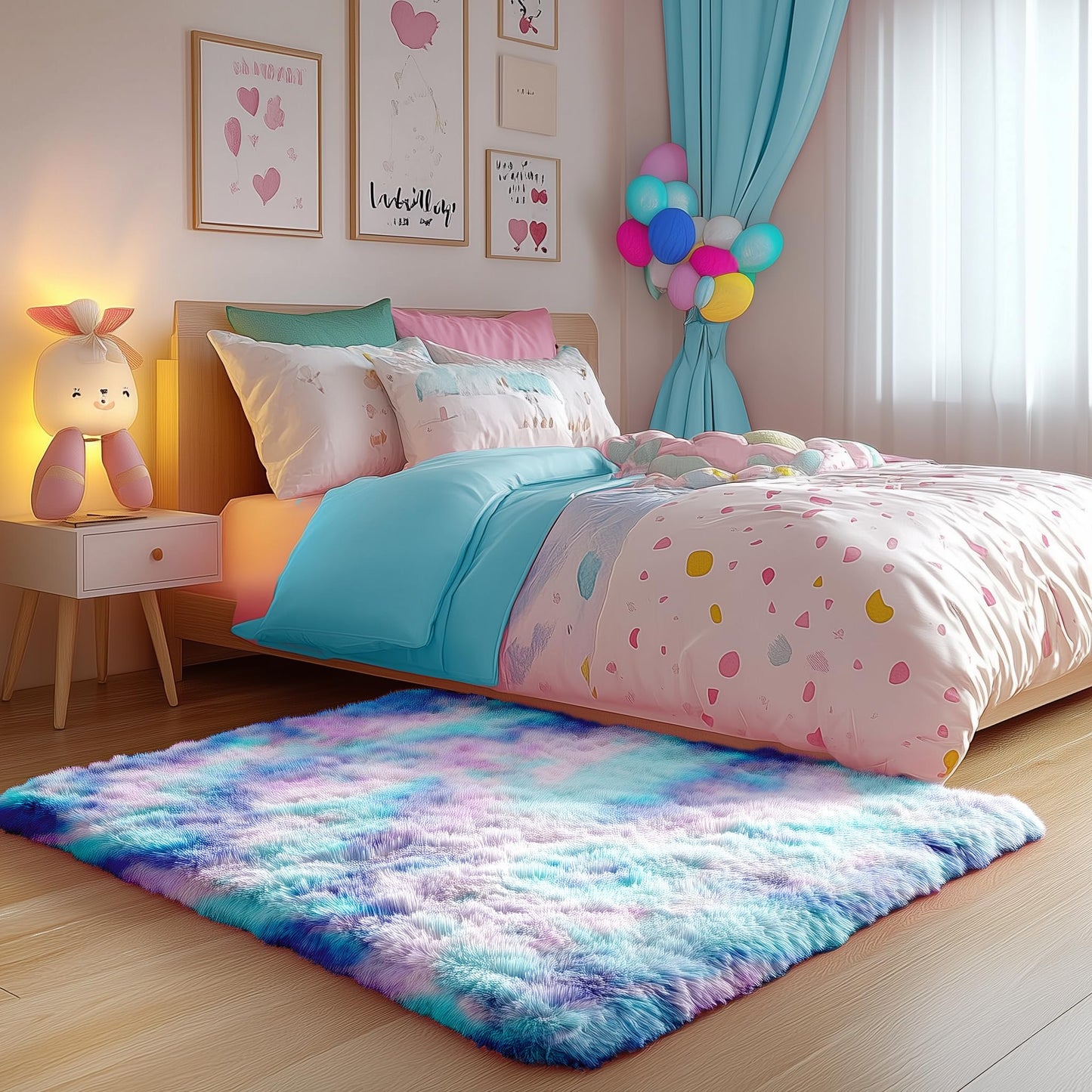 PAGISOFE Cute Furry Pastel Rug for Girls Bedroom, Soft Adorable Rainbow Purple Tent Rugs for Livingroom, Kid Room,Playroom Nursery Home Decor,Plush Mermaid Kawaii Rug Fluffy Carpet 4x6 Area Rug Sturdy