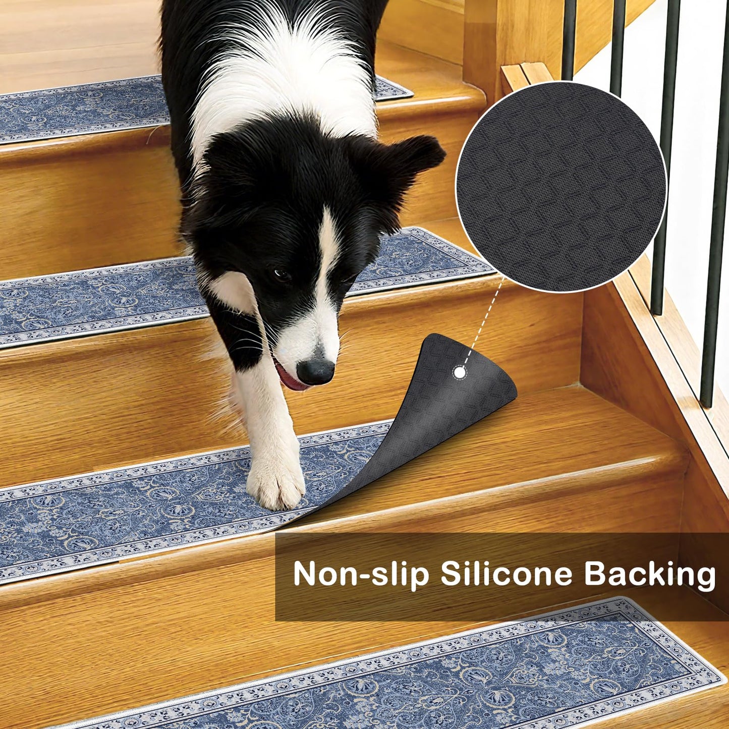 InIsaJace Stair Runner Non Slip 15 Pack, Stair Treads for Wooden Steps 8" X 30" Stain Resistant, Washable Stair Carpet Rug with Silicone Backing for Kids Elders and Dogs