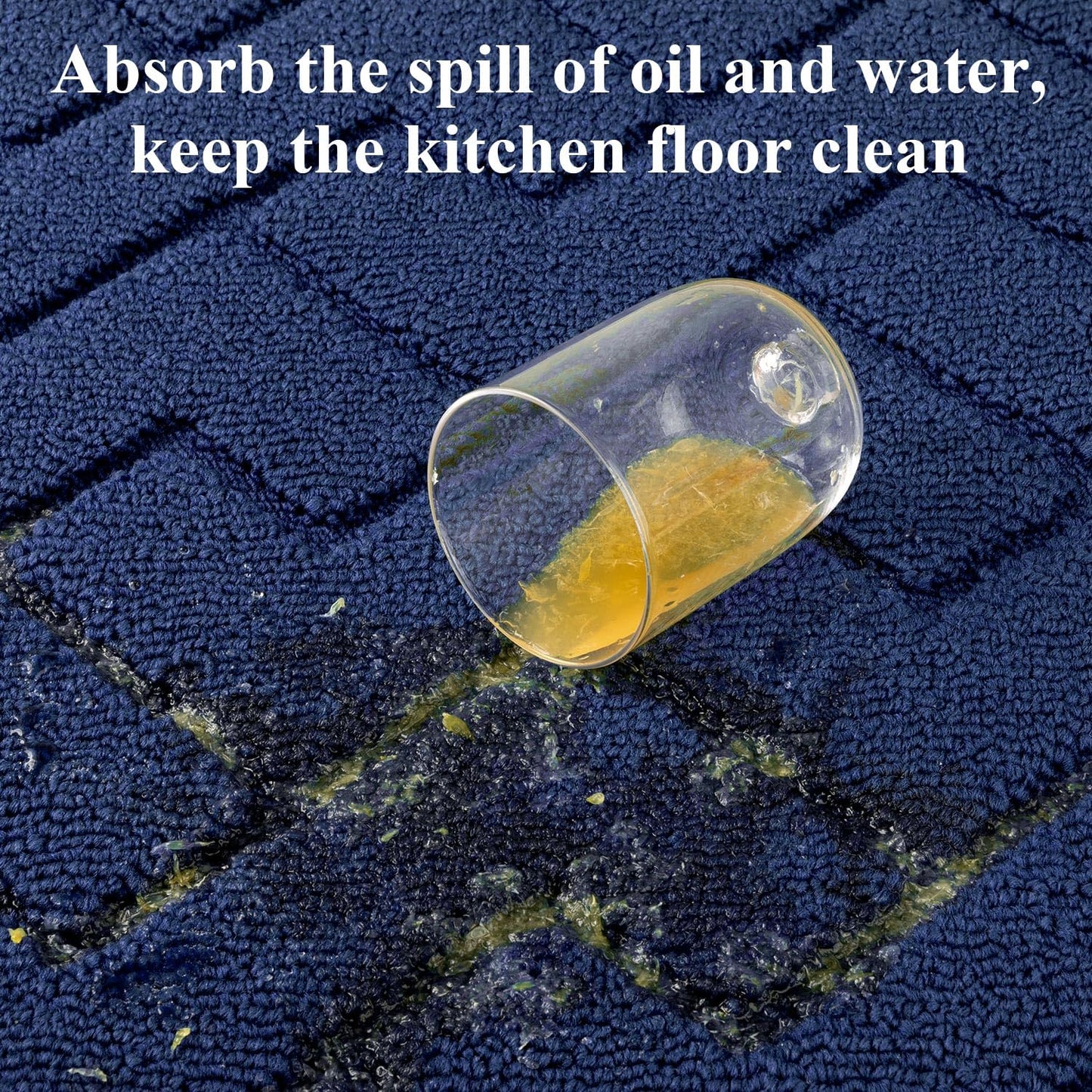 hicorfe Kitchen Runner Rugs and Mats Sets,2 Pieces Absorbent Non-Slip Kitchen Rug,Comfort Kitchen Mat for Floor,Washable for Kitchen,Hallway,Office,Sink,Laundry(20"x48"+20"x32" Navy Blue)