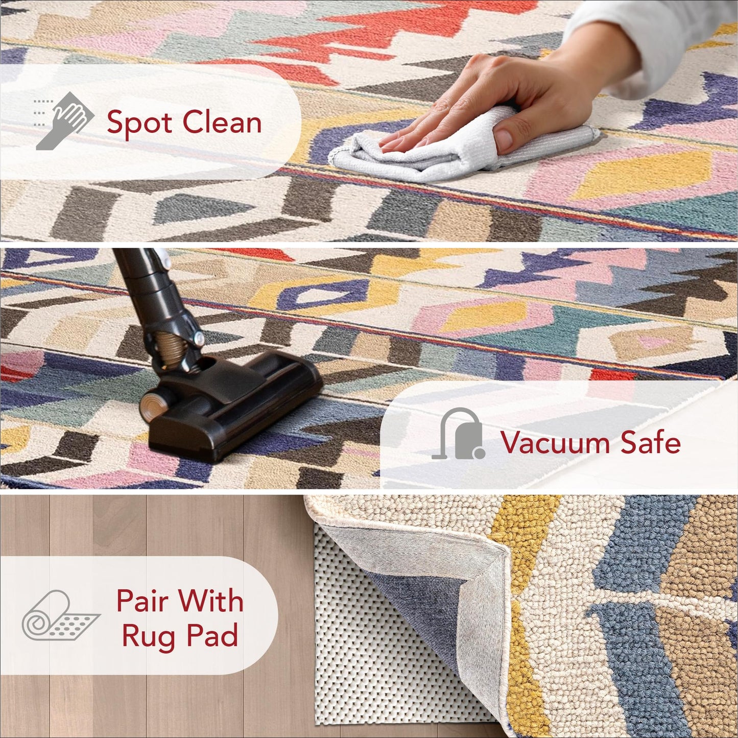 Nuloom Ofelia Handmade, Multicolor/Black, 5' x 8', Geometric, Wool, Soft and Cozy, High Traffic, Stain Resistant, Easy Clean, Durable Runner for Bedroom, Living Room, Dining, Den, Foyer