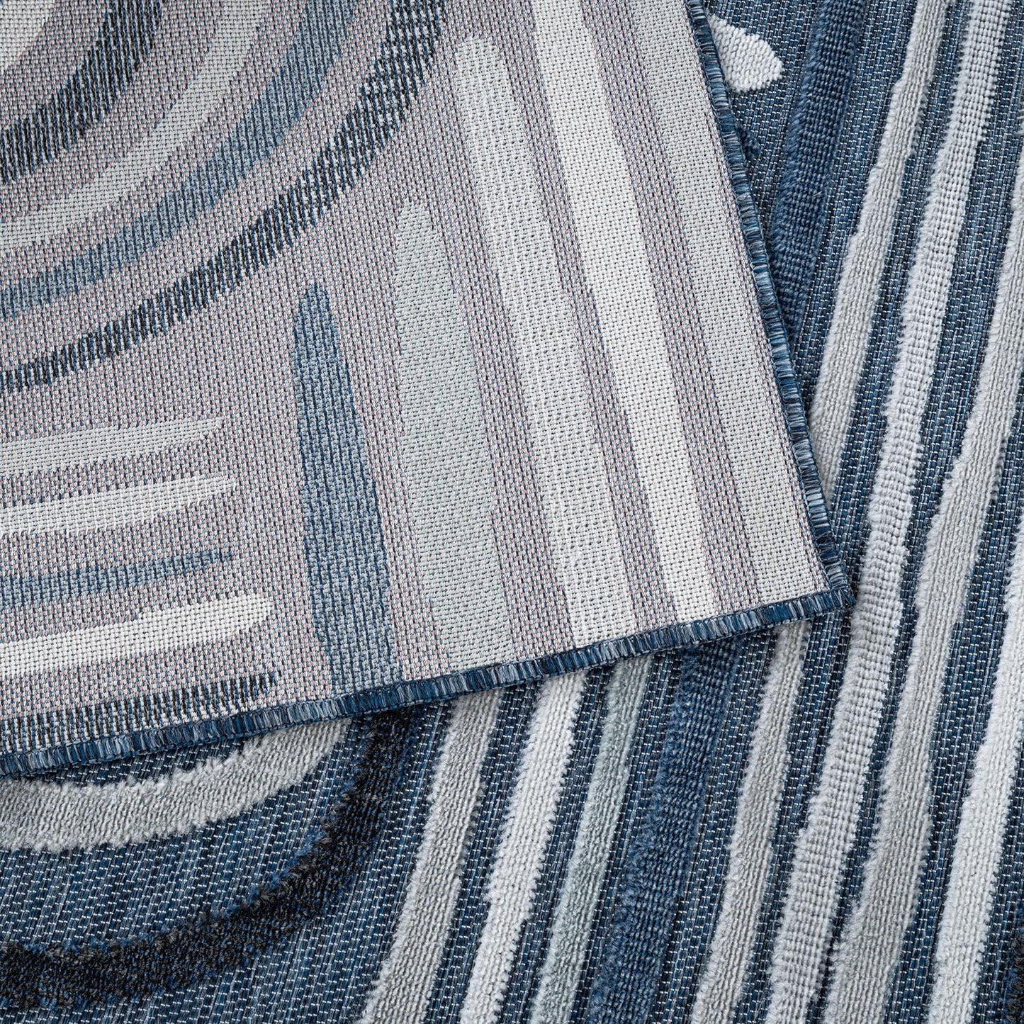 CAMILSON Indoor Outdoor Rug, Navy Blue 6x9 Geometric Arch Striped Area Rugs for Patio and Home Areas, Easy-Cleaning Non-Shedding Living Room, Garden and Deck Washable Outside Carpet (6 x 9)