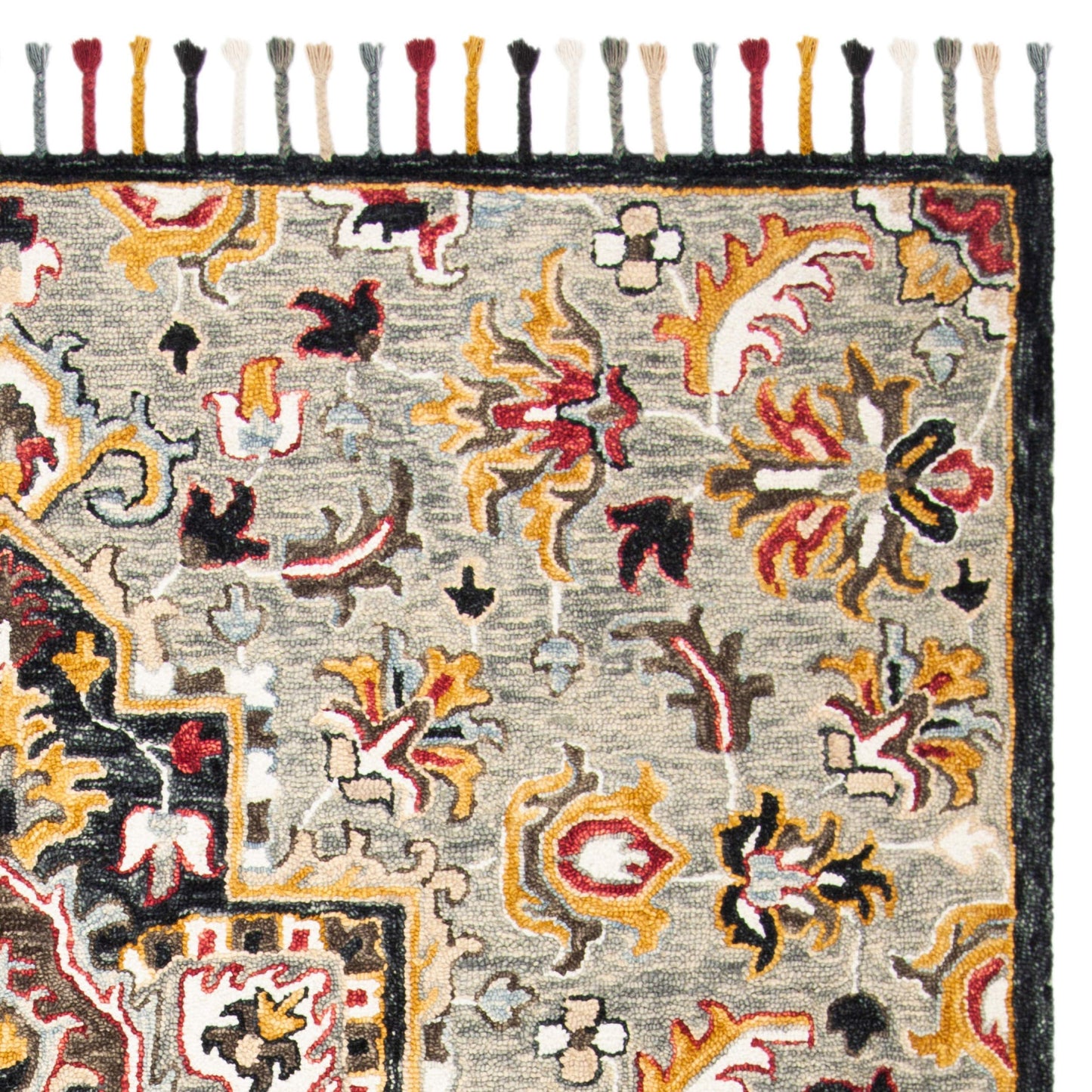 SAFAVIEH Aspen Collection Area Rug - 7' Square, Grey & Charcoal, Handmade Boho Braided Tassel Wool, Ideal for High Traffic Areas in Living Room, Bedroom (APN207F)