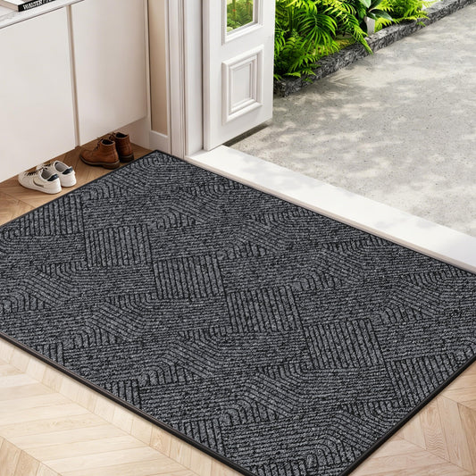 Naoloture Indoor Door Mat 30"x47" Large, Low-Profile Welcome Front Door Mat Indoor Entrance, Non Slip Rubber Backing Inside Doormat Washable Entryway Mat Dirt Trapper & Absorbent, Dark-Grey/Black