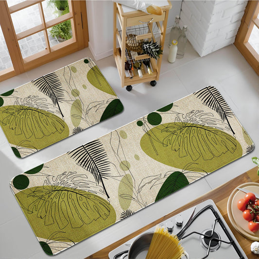 Kitchen Mats and Rugs Non Skid Washable 2 Pieces Natural Rubber Boho Kitchen Mats for Floor Runner Rugs Standing Mat Set (17" Wx30 L+17" Wx 47" L Palm Tree Leaves)