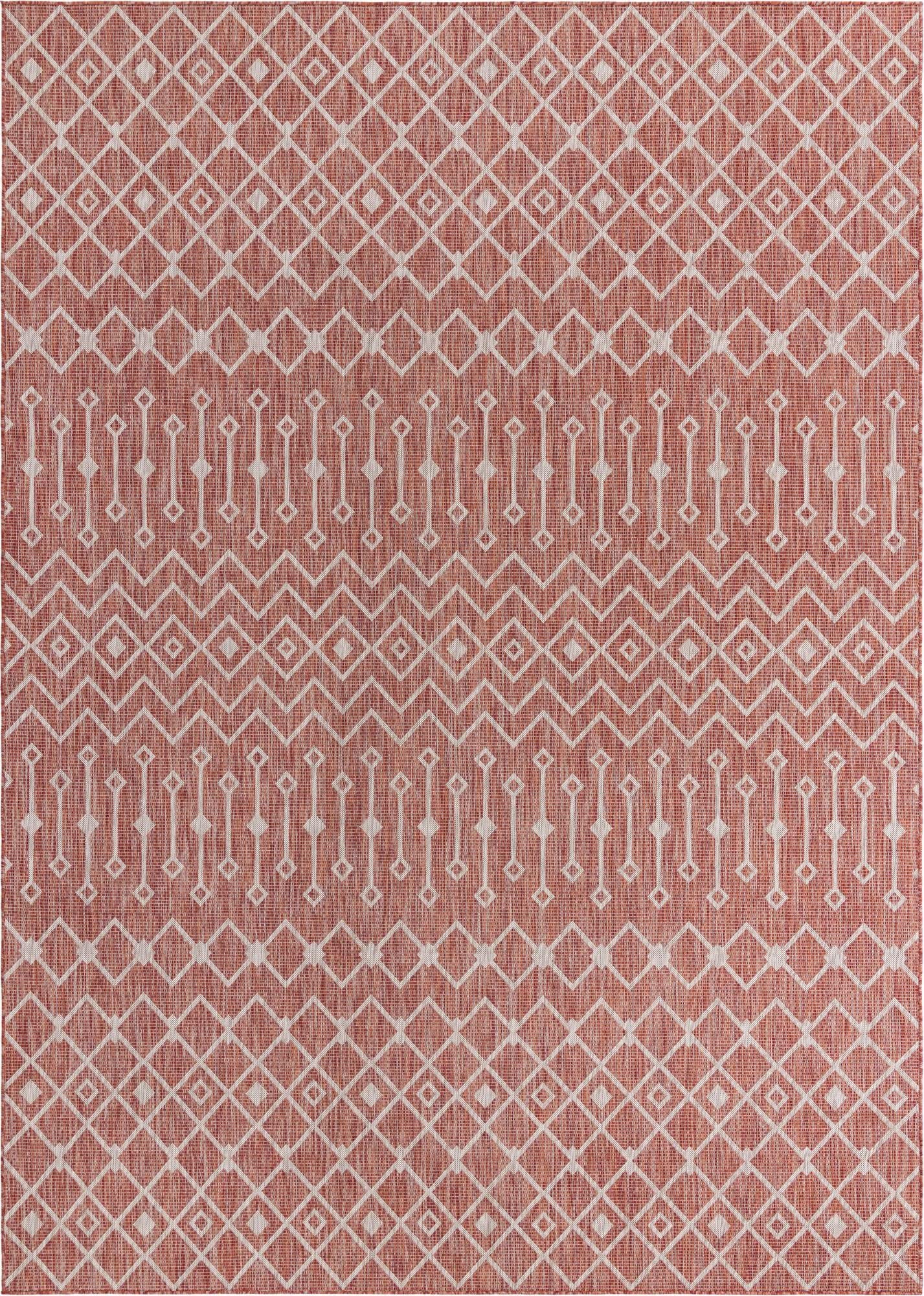 Unique Loom Outdoor Trellis Collection Area Rug - Tribal Trellis (10' x 14' 1" Rectangle, Rust Red/ Ivory)