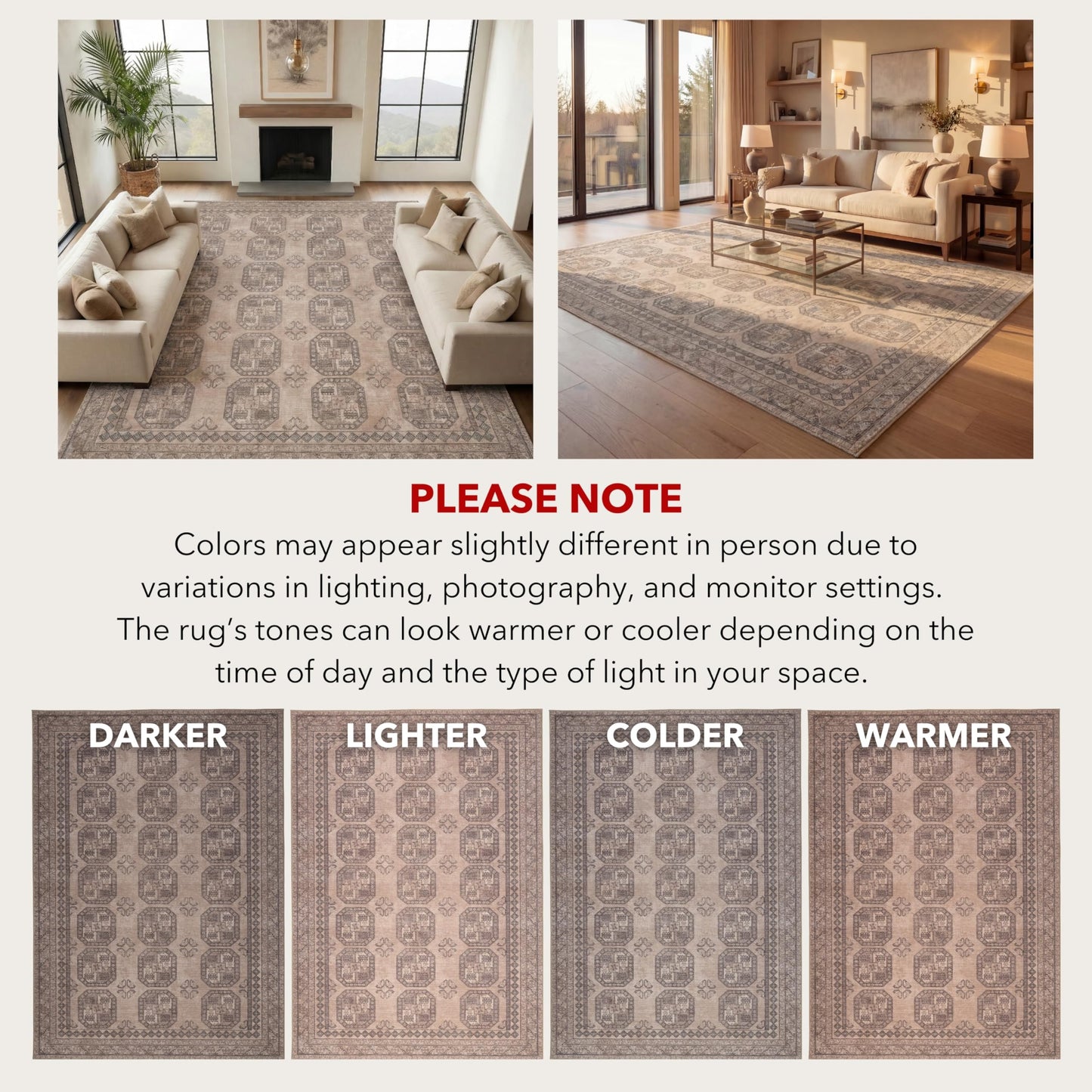 Kuden 9x12 Large Area Rug, Machine Washable Area Rug with Non-Slip Backing, Vintage Style, Soft, Easy Clean, Low Pile Rug for Living Room, Bedroom, Dining Room