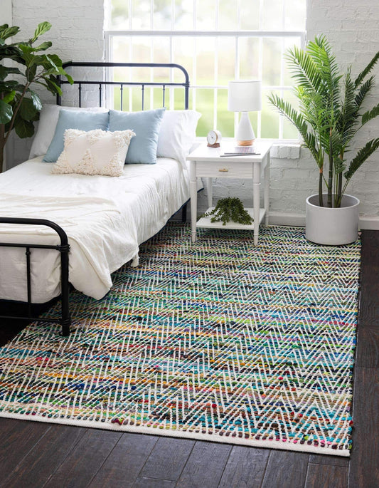 Unique Loom Chindi Chevron Collection Area Rug - Claire (5' 1" x 8' Rectangle, Green/ Ivory)