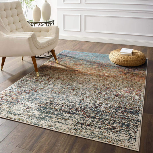 Modway Success Jacinda Rustic Distressed Vintage Lattice Area Rug, 5x8, Multicolored
