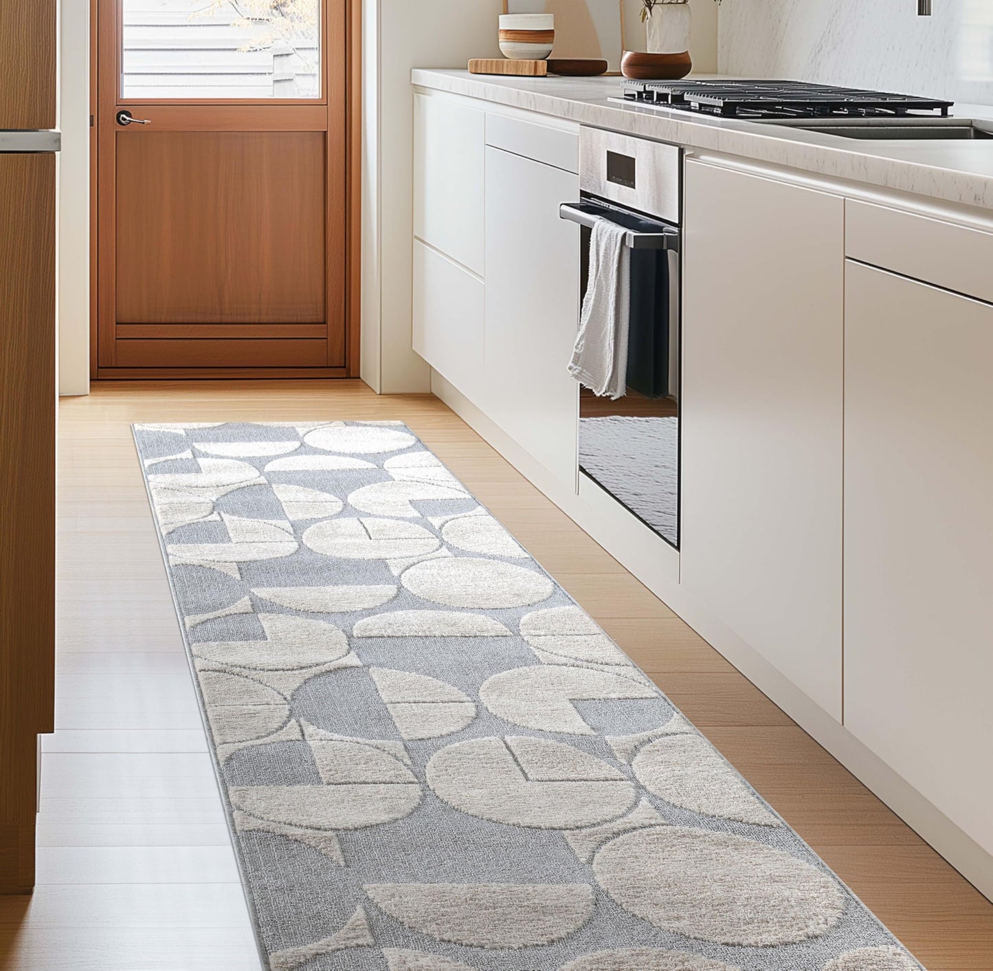 Well Woven Custom Size Hallway & Stair Runner- Harlow Harmony Ivory/Grey 27 Inches Wide x 35 Feet Long Runner (27" x 35') Runner Rug - Modern Geometric Pattern, Ultra-Soft, Easy-Clean