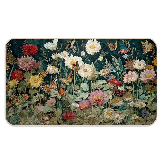 DAYOUER Vintage Rustic Floral Door Mat, Dark Cottagecore Wildflower Butterfly Doormat Non-Slip for Front Door Porch Indoor Outside Entrance Entryway, Farmhouse Floral Welcome Mat, 17x30 Inch