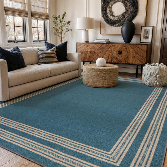 Rugshop Ornate Framed Border Power Loomed Indoor Area Rug, Deep Cobalt Decorative Frame Design, Non-Slip Backing, Living Room Bedroom Entryway, Easy-Care Spot Clean, 7'10" x 10' Blue