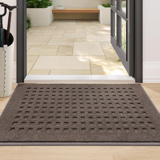 BEQHAUSE Dirt Trapper Door Mats 24"x36", Non-Slip Waffle Doormat Indoor Entrance Low-Profile, Dirt Resist and Absorbent Entryway Rugs Washable Inside Welcome Floor Mat for Front Back Door, Brown