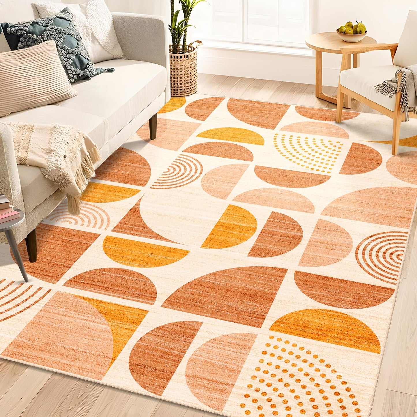 MUJOO 5x7 Area Rugs Boho,Washable Rugs for Living Room Bedroom Dining Room,Large Throw Floor Carpet Non Slip Soft Modern Abstract Bohemian Orange