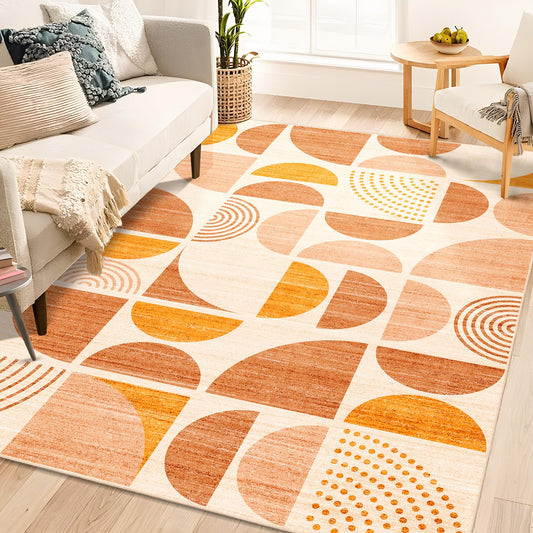 MUJOO 5x7 Area Rugs Boho,Washable Rugs for Living Room Bedroom Dining Room,Large Throw Floor Carpet Non Slip Soft Modern Abstract Bohemian Orange