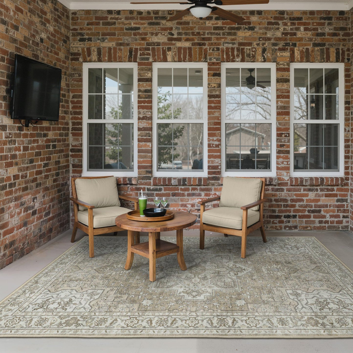 GENIMO Outdoor & Indoor Area Rug 4'x6', Waterproof, Non-Shedding, Easy Cleaning, Boho Mat for Patio, Living Room, Balcony, Dining Room, RV, Deck, Bedroom, Camping, Outside Carpet,Coffee Beige